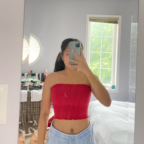 Red ruched bandeau top S - Picture 5 of 5